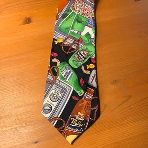 Vintage Nicole Miller silk tie. Novelty Football and snack motif. Like new.